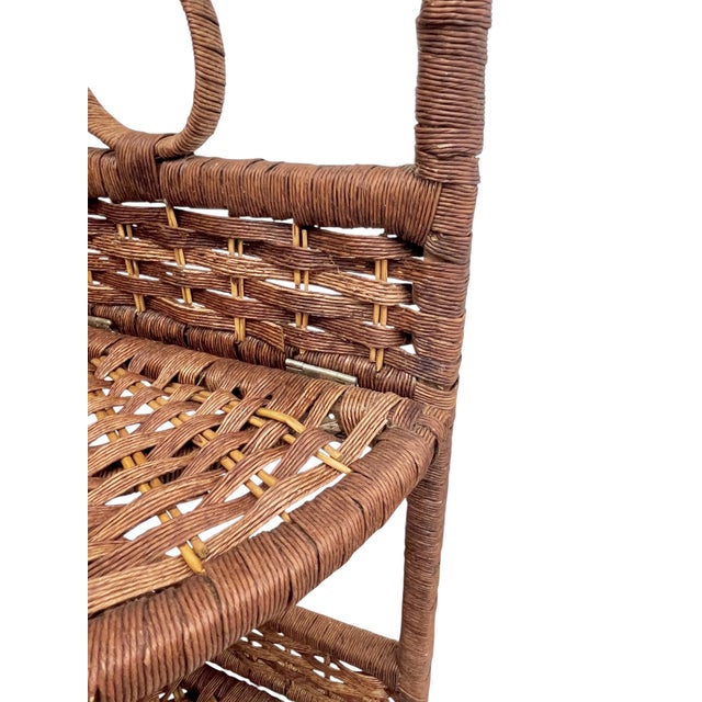Vintage 1980s Woven Rattan Folding Corner Shelving Units – Pair | Boho Coastal Étageres For Sale - Image 6 of 18
