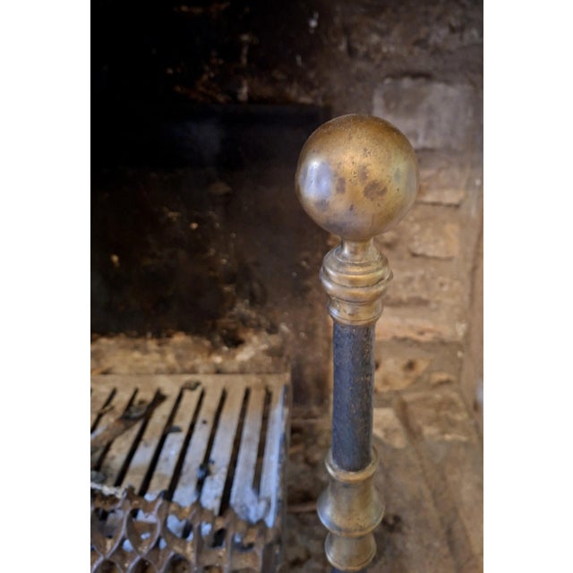 Andirons with Fireplace Log Holders in Wrought Iron and Brass, 1800s, Set of 3 For Sale - Image 3 of 8