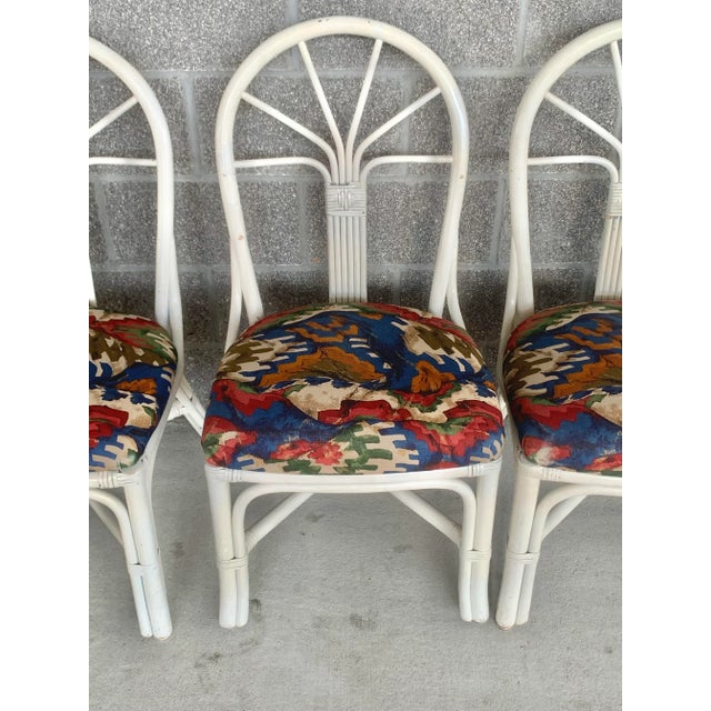 Boho Chic Vintage Upholstered Rattan Dining Chairs-Set of 6 For Sale - Image 3 of 13