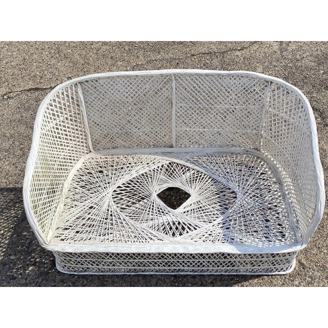 Mid-Century Modern Vintage Russell Woodard Woven Spun Fiberglass White Sofa For Sale - Image 3 of 11
