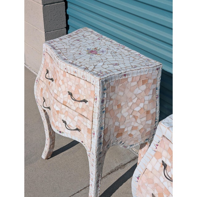 White Pair of Vintage Hollywood Regency Mosaic Nightstands For Sale - Image 8 of 13