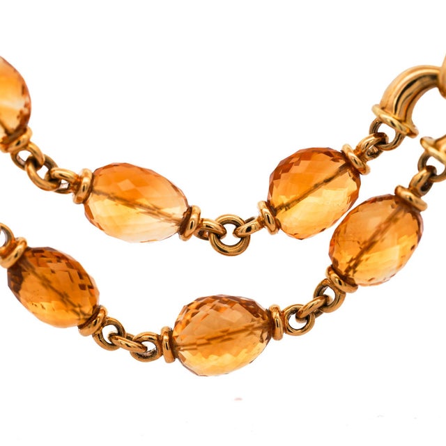 Mid-Century Modern Vintage Citrine Bead 18k Gold Two Strand Necklace For Sale - Image 3 of 10