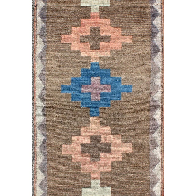 Vintage Turkish Tulu runner with tribal design in light pink, blue, lavender, rug en-140710, country of origin / type:...