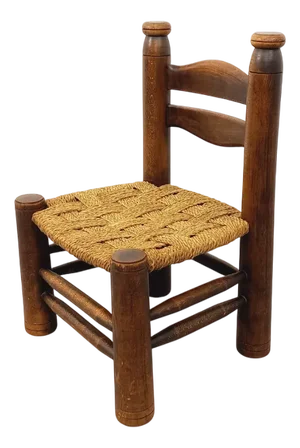 Vintage Brutalist Coffee Chair in Wood and Straw by Charles Dudouyt, 1960s