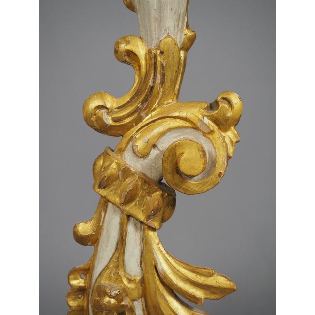 Pair of 19th Century Venetian Parcel Gilt and Painted Rococo Style Candlesticks For Sale - Image 9 of 18