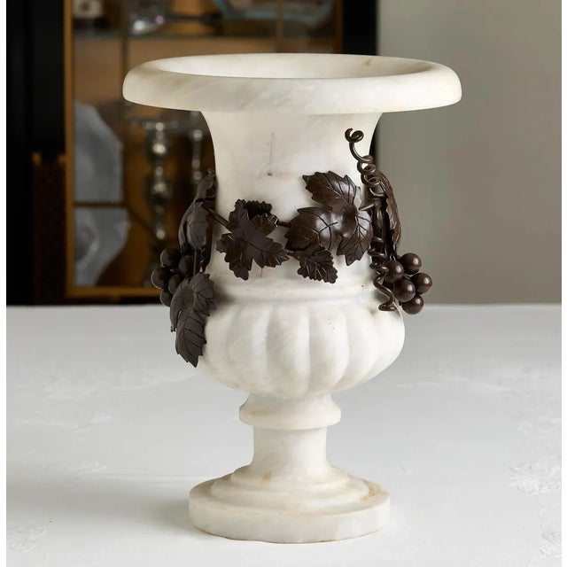 Traditional Large Vintage Marble Urn With Ornamental Iron Decor For Sale - Image 3 of 5