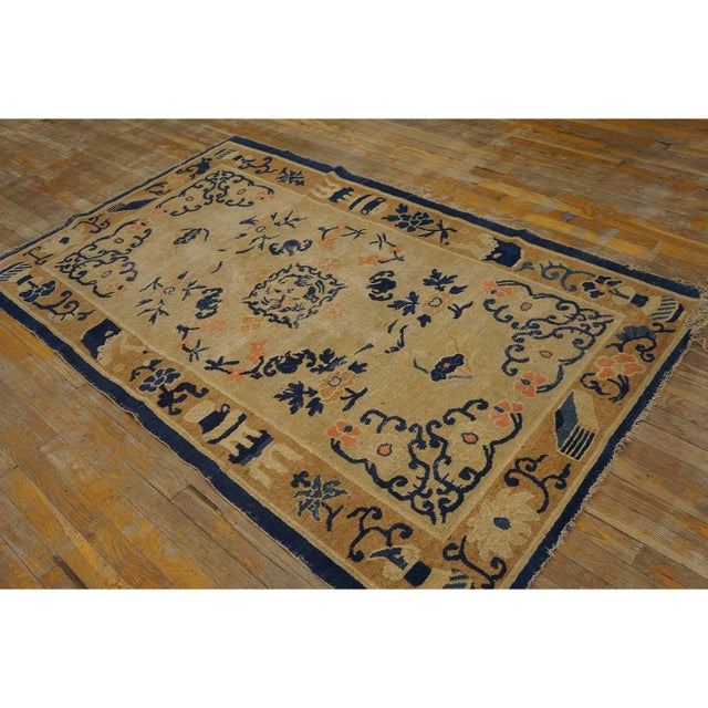 1920s Beige Antique Geometric Chinese Peking Small Wool Ivory 4'x 6' 8" Rug For Sale - Image 9 of 10