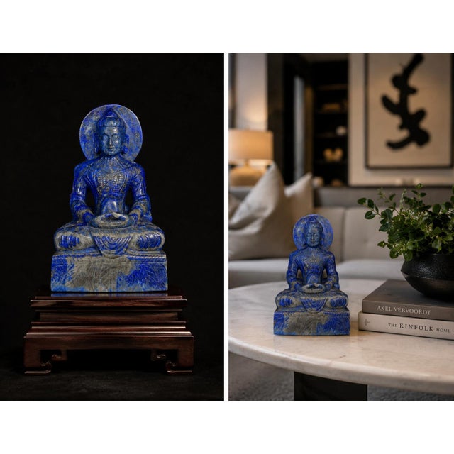 Indian Lapis Lazuli Buddha Statue Stately Presence For Sale - Image 3 of 17