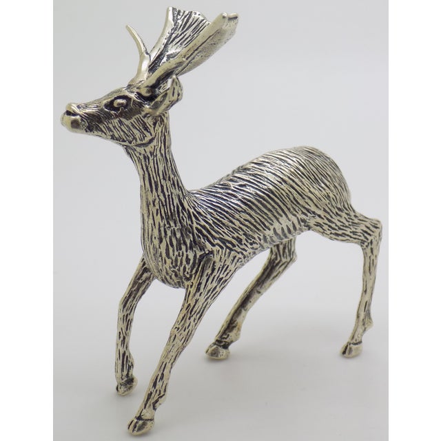 Italian Vintage Italian Handmade Genuine Silver Rare Deer Solid Figurine Detailed Sculpture For Sale - Image 3 of 9