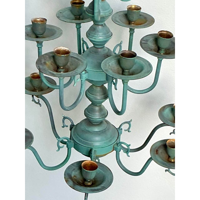 Late 20th Century Vintage Boho Verdigris 15 Arm Chandelier For Sale - Image 5 of 12