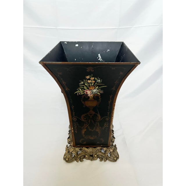 Black Vintage Chelsea House Hand-Painted Umbrella Stand — Black & Gold Regency Style For Sale - Image 8 of 12