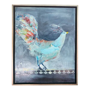 "Morning Strut" Contemporary Bird Acrylic Mixed-Media Painting by Linda McDonough, Framed