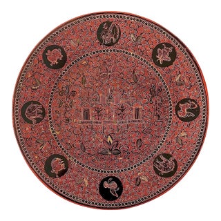Late 19th Century Burmese Yun Lacquer Plate With Eight Astrological Animals For Sale