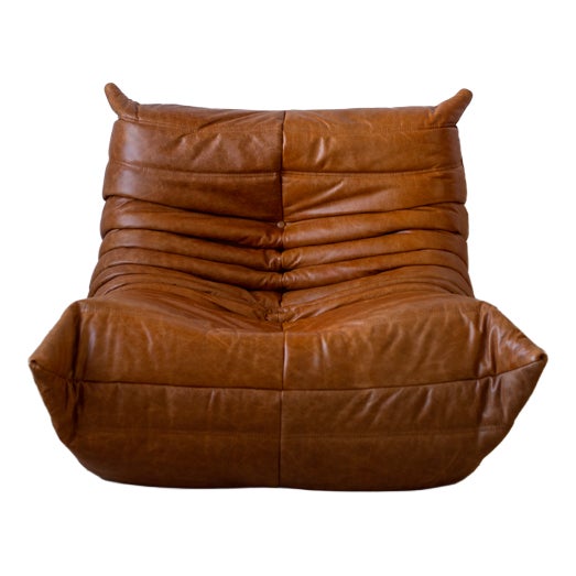 Togo Chaise Lounge in Pine Leather by Michel Ducaroy for Ligne Roset, 1974 For Sale