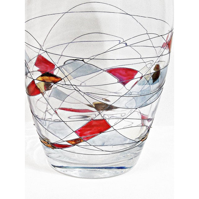 Vintage French Style Hand Blown Art Glass Long Stem Champagne Flutes With Matching Vase - 7 Piece Set For Sale - Image 12 of 14