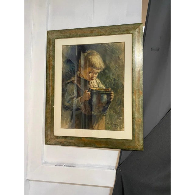 Heinrich Rettig, Young Boy with Carafe, Watercolor on Paper For Sale - Image 3 of 8