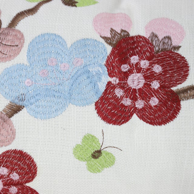 Textile Floral Embroidered Bird and Blossom Pillow For Sale - Image 7 of 10