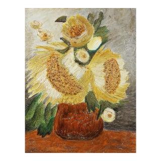 Mid 20th Century Impressionist Sunflowers Still Life Painting For Sale