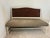 Wood Drexel Double Canned Back Solid Wood Camel Back Settee With Chalk White Custom Distressed Finished and Light Sage Linen Fabric For Sale - Image 7 of 10