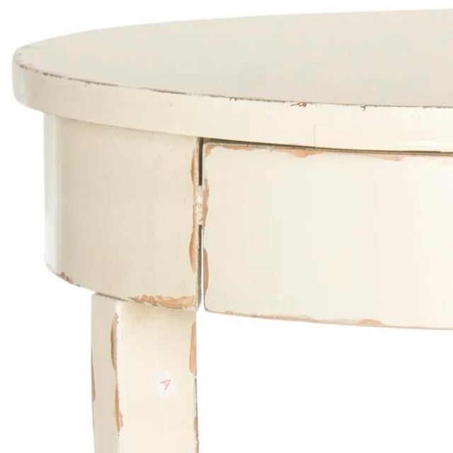 Modern Round Pedestal End Table W & Drawer, Vintage Cream For Sale - Image 3 of 5