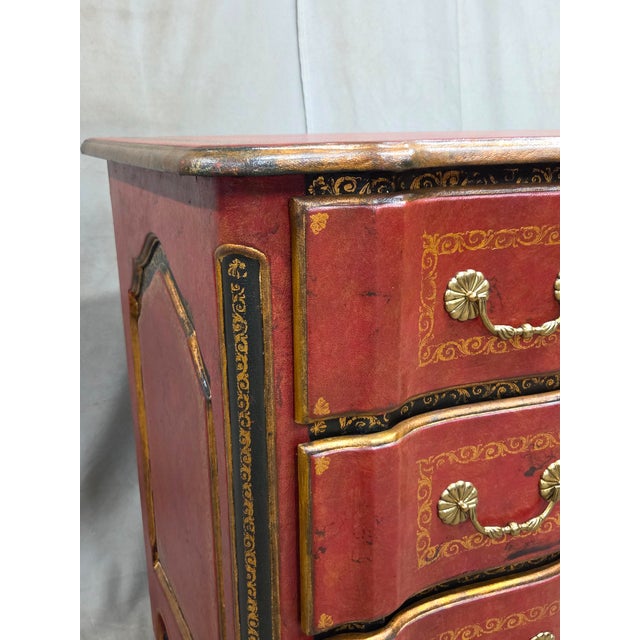Early 21st Century Vintage Theodore Alexander Red Leather Wrapped Serpentine Chest of Drawers For Sale - Image 5 of 13