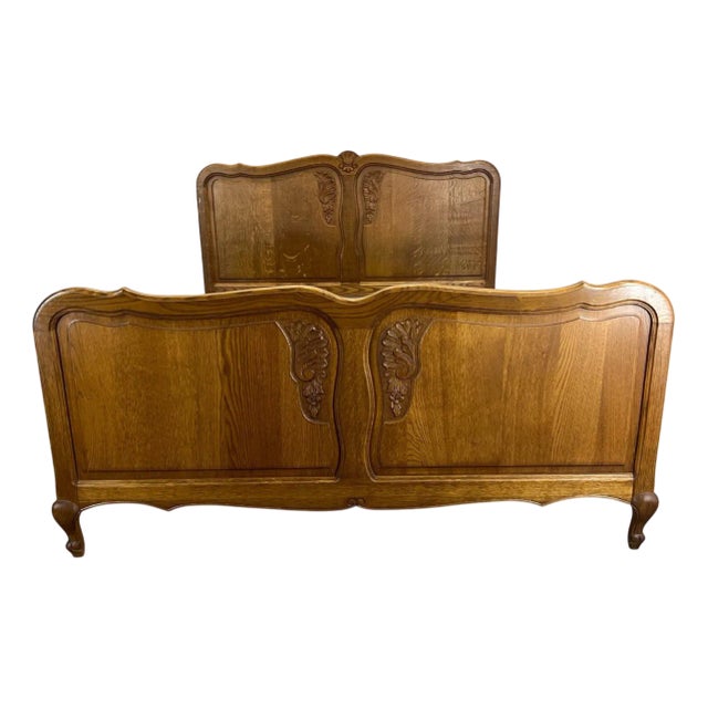 Vintage Louis XV French Oak Double Bed For Sale