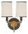 Thomas O'Brien for Visual Comfort Signature Elkins Double Sconce in Bronze and Hand-Rubbed Antique Brass with Linen Shades with Black Trim For Sale