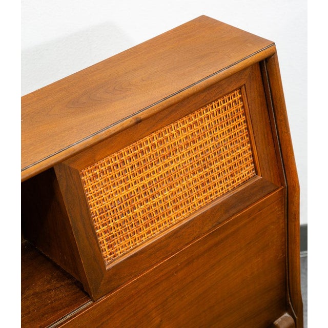 Mid Century Modern Headboard Bed Frame Full Size Cane Doors Walnut Vintage MCM For Sale - Image 9 of 11