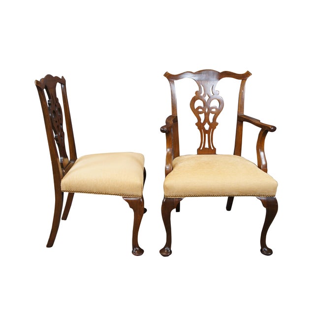 Six mid-century English Chippendale / Georgian-style dining chairs by Norris Reproductions of Richmond, Virginia. Made...
