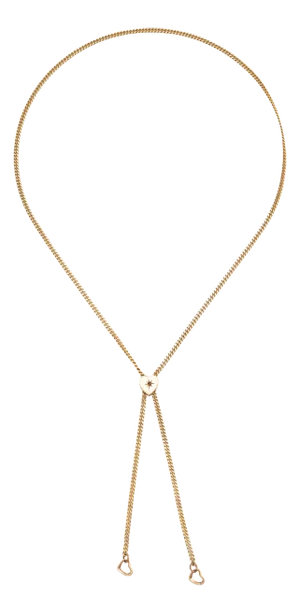 Mid 20th Century Vintage Slide Necklace 18k 14k Yellow Gold 28" Heart Lariat Curb Chain Jewelry
