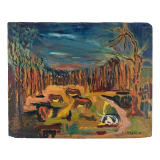 Sirio Pellegrini, Grazing Animals in Manziana, Oil Painting, 1969 For Sale