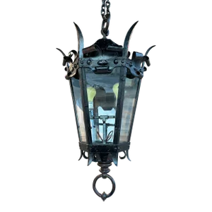Antique Gothic Forged Iron Lantern Circa 1900s
