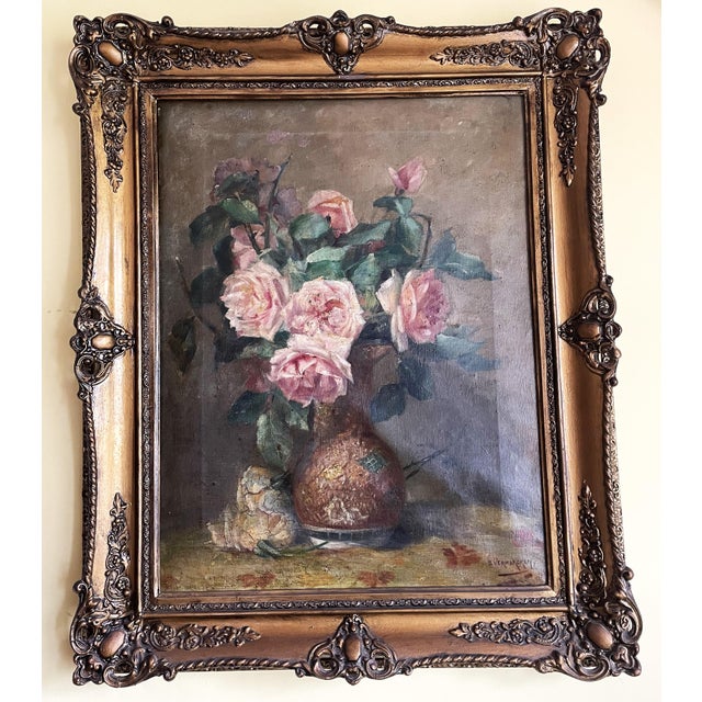 B. Vermorgken, Roses in a Vase, 1800s, Oil Painting For Sale - Image 13 of 13