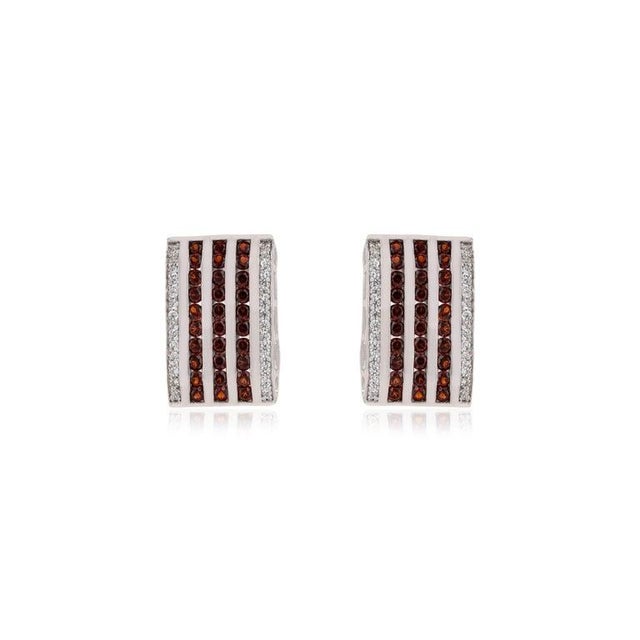 Not Yet Made - Made To Order Red Garnet Birthstone Wide Bar Silver Earrings With Sparkling Zircons- 2 Pieces For Sale - Image 5 of 11
