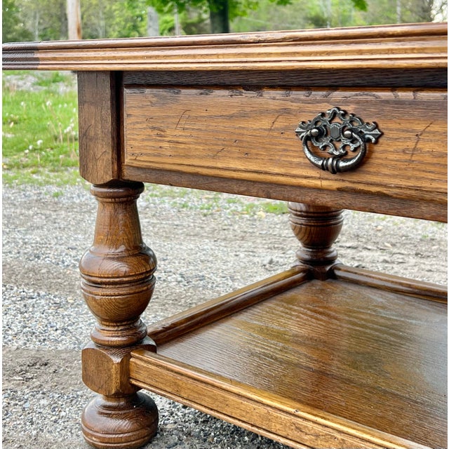 1960s Ethan Allen Vintage Oak Jacobean Style Coffee Table For Sale - Image 5 of 10
