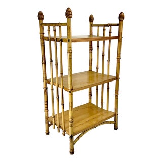 Antique Victorian English Chinoiserie Beehive Finial & Stick Scorched Bamboo Etagere , 3 Tier For Sale