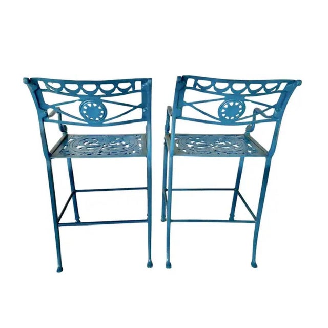 Teal Mid-Century Aluminum Patio Barstools, a Pair For Sale - Image 8 of 8