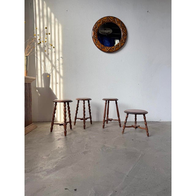 Turned Oak Stools, 1950s, Set of 4 For Sale - Image 10 of 18