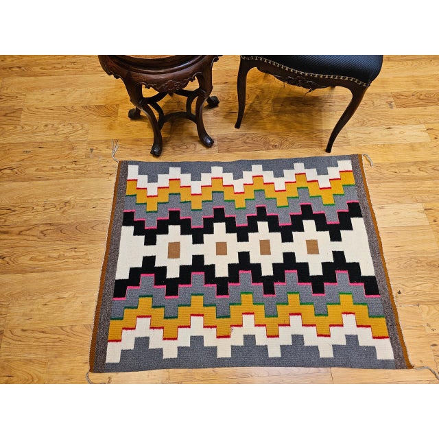 Vintage Navajo Rug, Eye Dazzler Pattern, Wool & Cotton, Native American Wall Art, 3x4 For Sale - Image 11 of 12