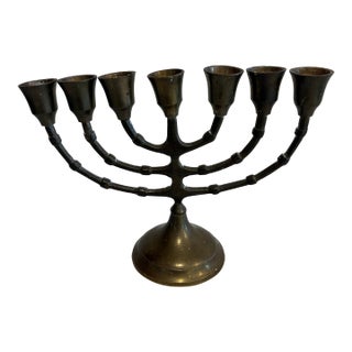 Vintage Solid Brass Seven-Branch Menorah Candelabra For Sale