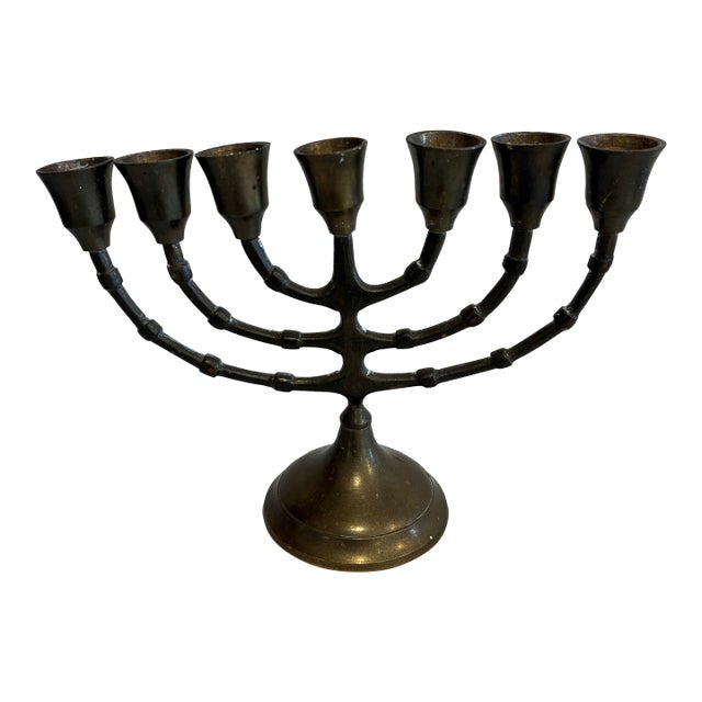 Vintage Solid Brass Seven-Branch Menorah Candelabra For Sale