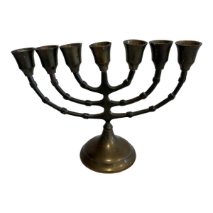 Vintage Solid Brass Seven-Branch Menorah Candelabra