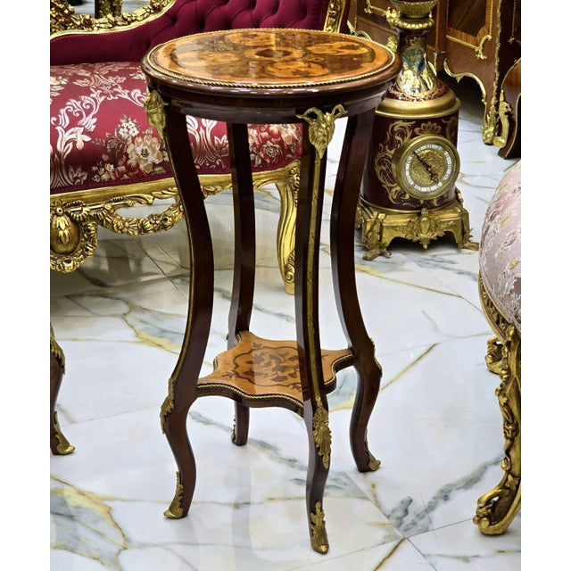 French French Side Table – Brown Tone With Gold Leaf Accents For Sale - Image 3 of 3
