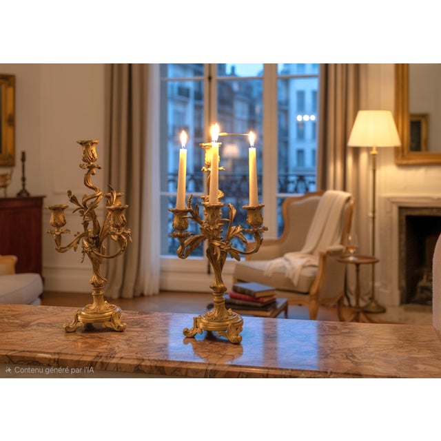 Metal Antique Louis XV Candleholders in Gilt Bronze, Set of 2 For Sale - Image 7 of 18