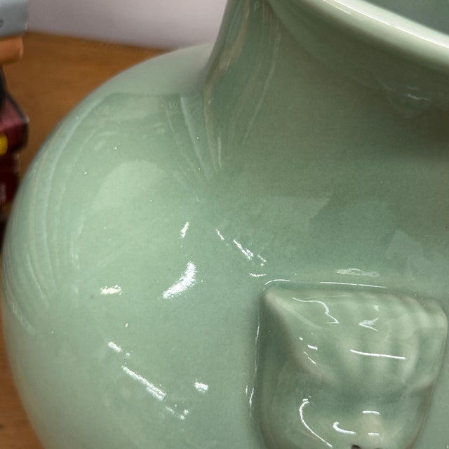 Guardian's Embrace Celadon Green Ceramic Vase Flared Rim For Sale - Image 9 of 10
