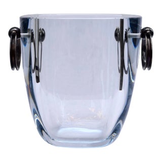 Mid 20th Century Strömbergshyttan Sweden Blue Glass Ice Bucket With Sterling Silver Handles For Sale