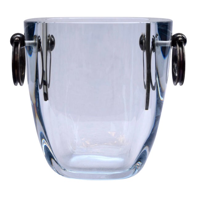 Mid 20th Century Strömbergshyttan Sweden Blue Glass Ice Bucket With Sterling Silver Handles For Sale