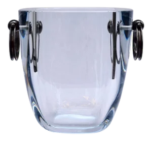 Mid 20th Century Strömbergshyttan Sweden Blue Glass Ice Bucket With Sterling Silver Handles
