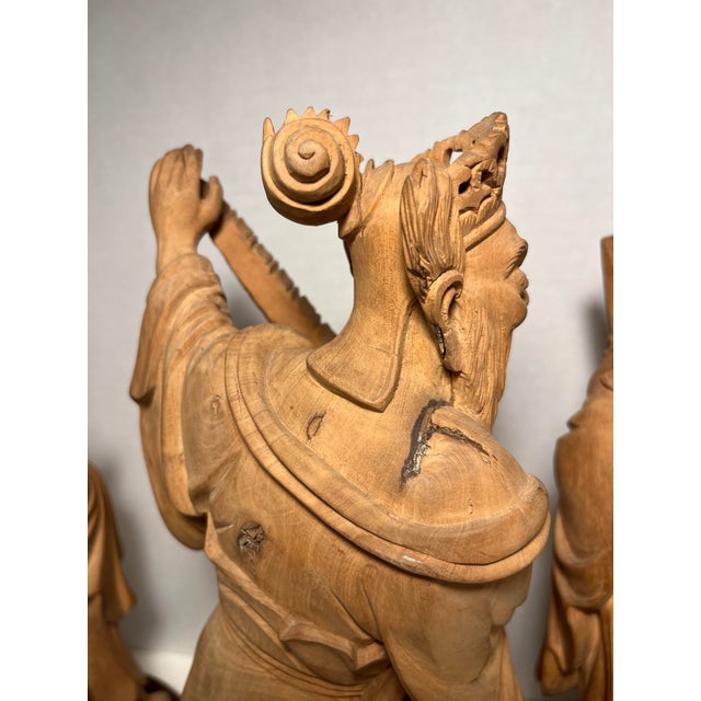Wood 1940s Republic Era Chinese Hand Carved Wood Immortals Statues- Set of 4 For Sale - Image 7 of 12