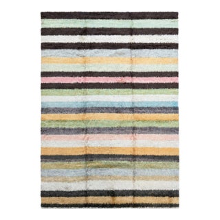 Contemporary Turkish Tulu Rug | Pastel Striped Design | 9x12 For Sale